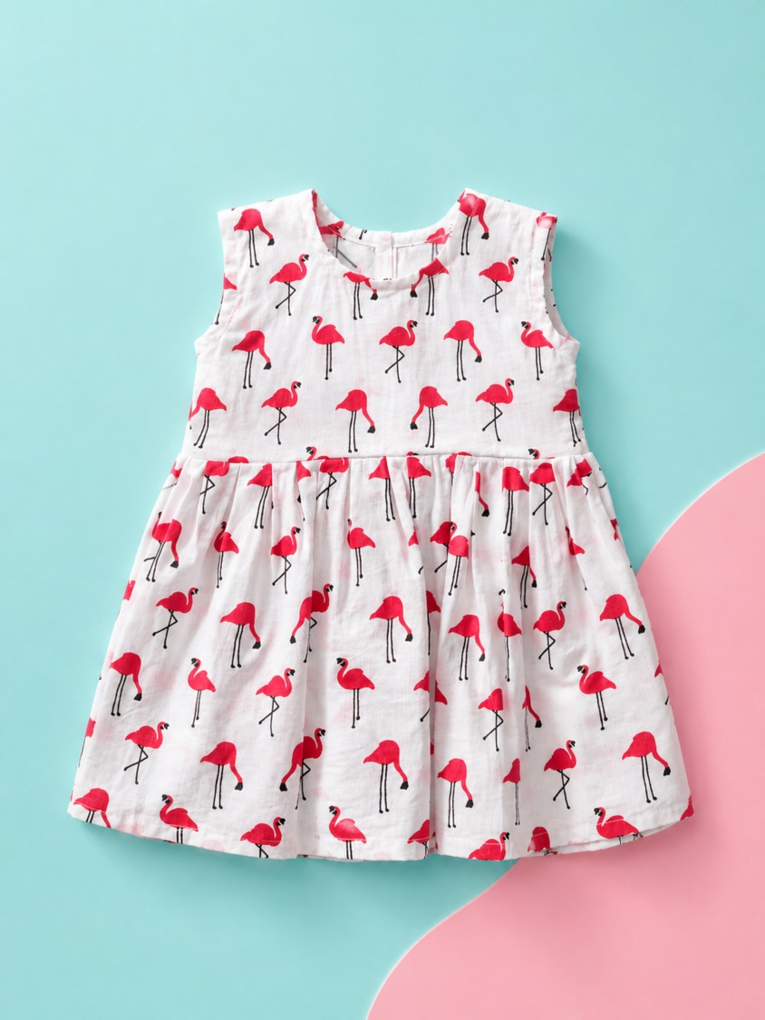 Kehri Girls Frock- red flamingo