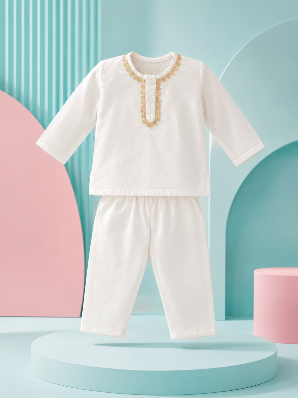 Kehri Boys kurta Pajama - White with golden highlights