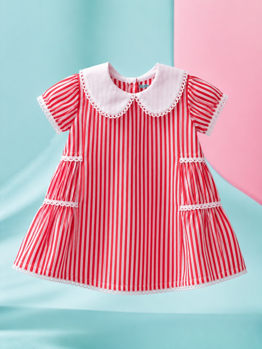 Kehri girls frock- Red stripes 