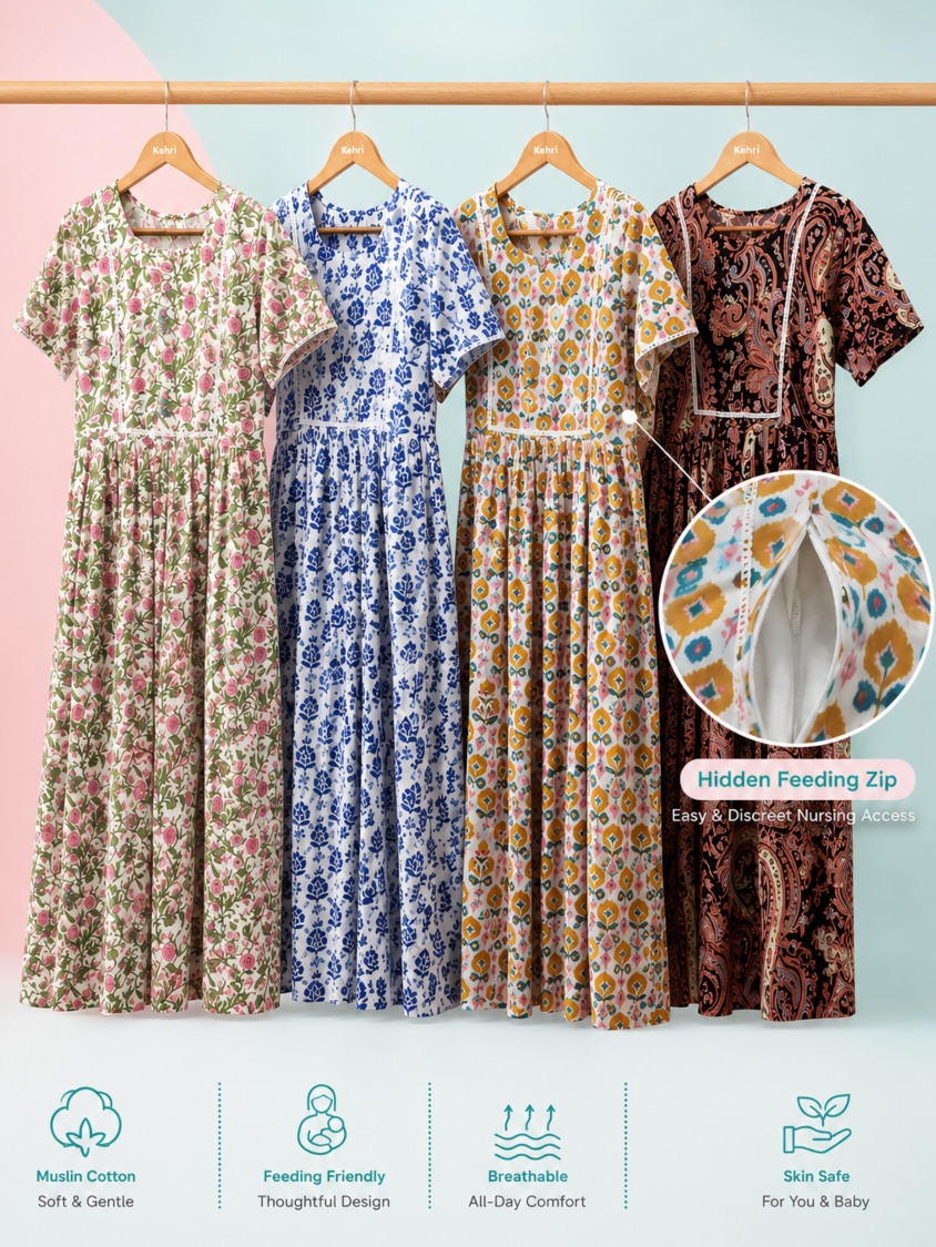 Mom feeding gowns jaipuri cotton